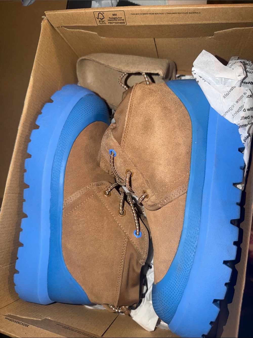 UGG Men's Brown Suede Chukka Boots with Blue Lug Sole